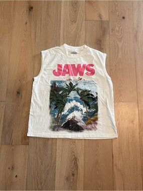 Vintage 2010s Jaws Graphic Tank Top Cream Jaws Movie Print